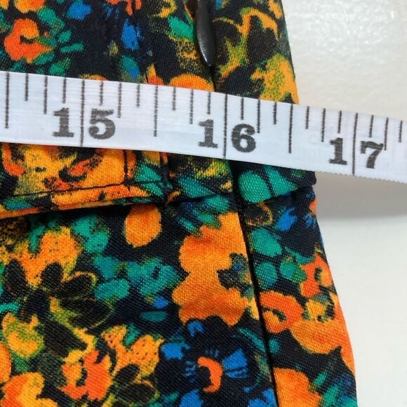 NWT Cute Faux Belt 12 Blue Stretch Floral Side Zipper Flared Leg Pants - Picture 6 of 11